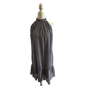 Leslie Fay Pattern Dress Knit Navy Geometric Mock‎ Neck Sz 4